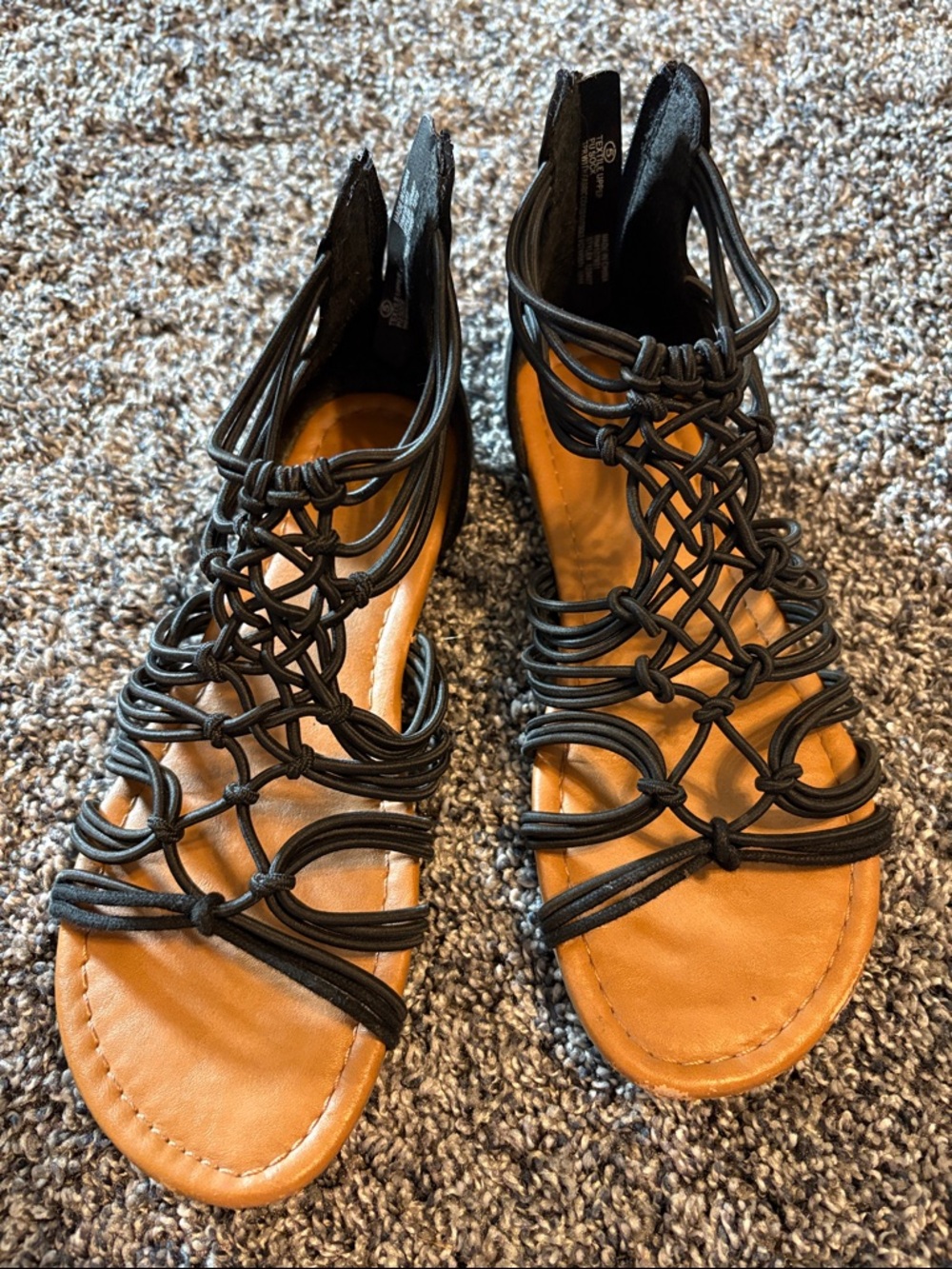 Woven Lace-Up Gladiator Sandals - Black/Tan Size 5
